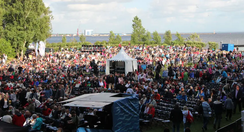  View of audience sea at concert at Simstadion Brottet