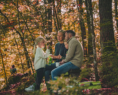 Familj i skogen vid Danska fall i Halmstad