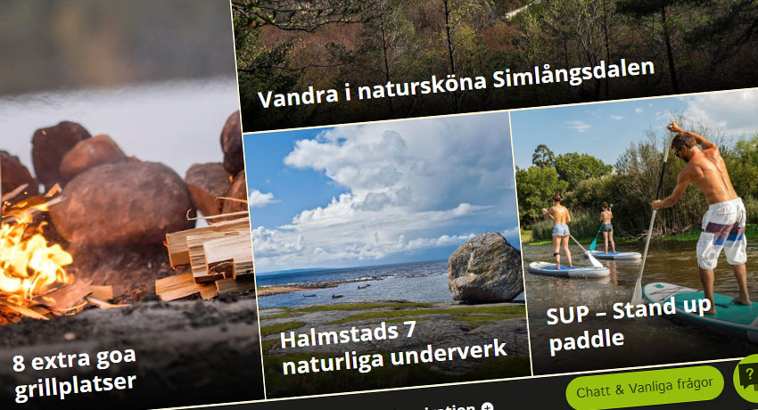 Printscreen från Halmstads besökswebb under temat natur