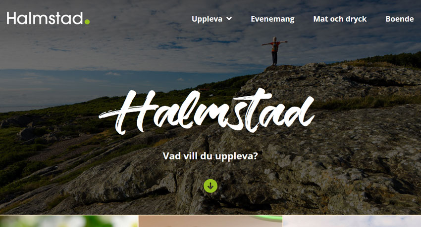 Printscreen från startsida på Halmstads besökswebb destinationhalmstad.se