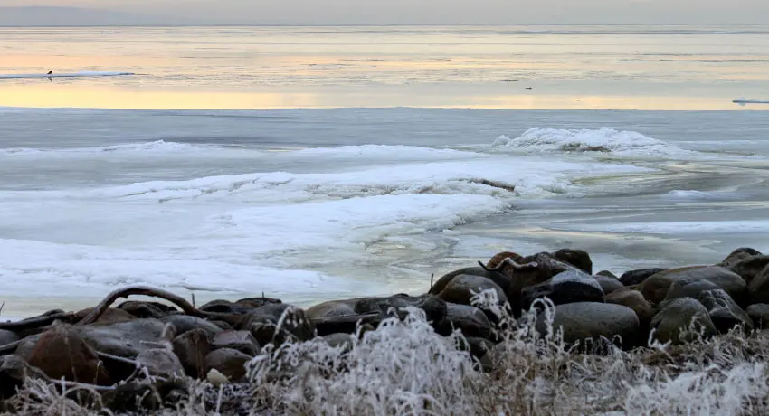 The sea at Östra beach in winter
